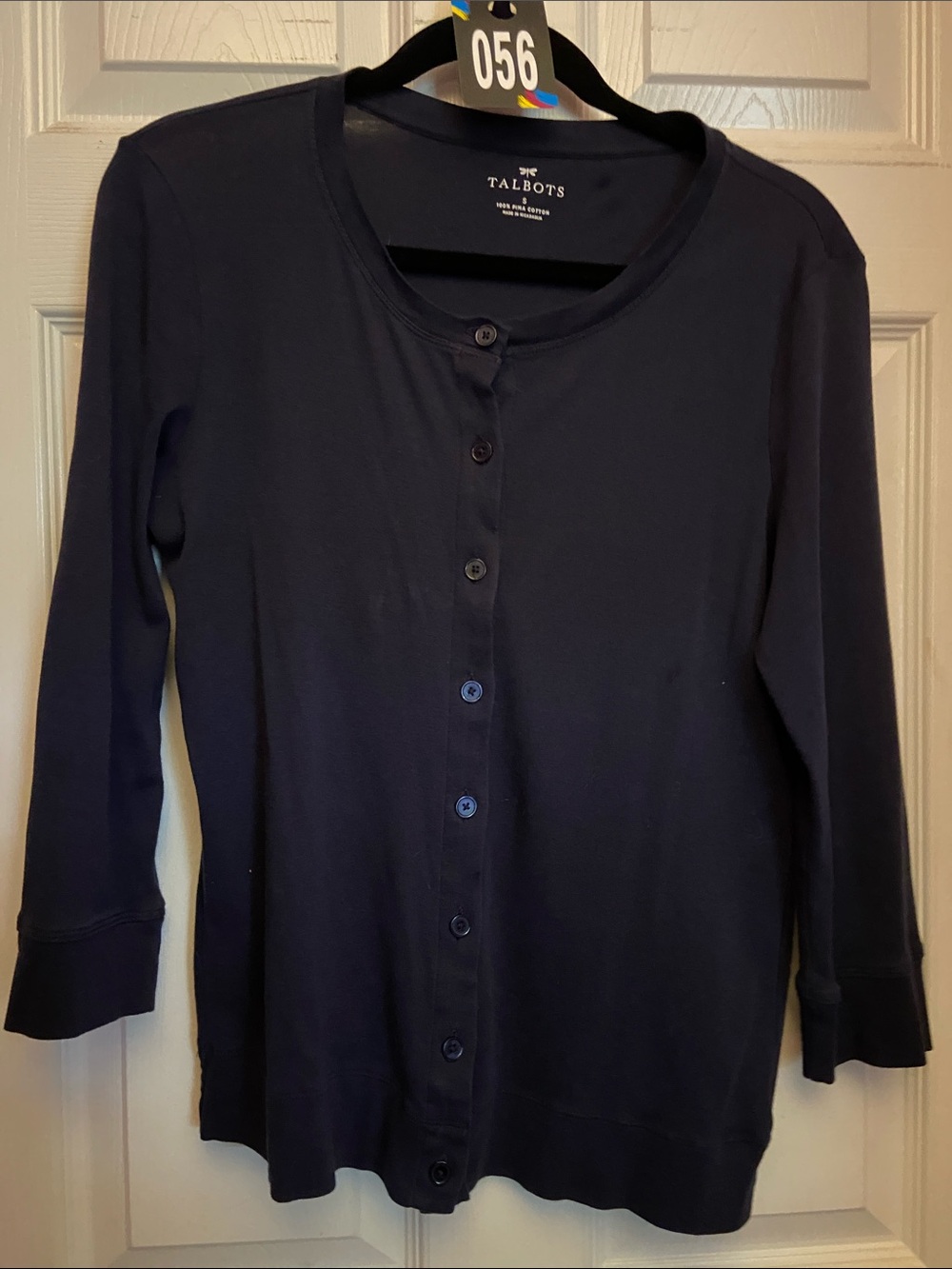 talbots navy blue 3/4 length sleeve cardigan size Small